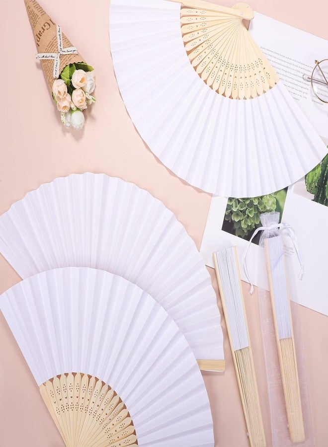 MCEAST 60 Pieces Wedding Handheld Paper Fans White Bamboo Folding Paper Fans with 60 Organza Bags Foldable Cool Wedding Favors Wedding Fans for Guests Party Favors DIY Decoration - Image 5